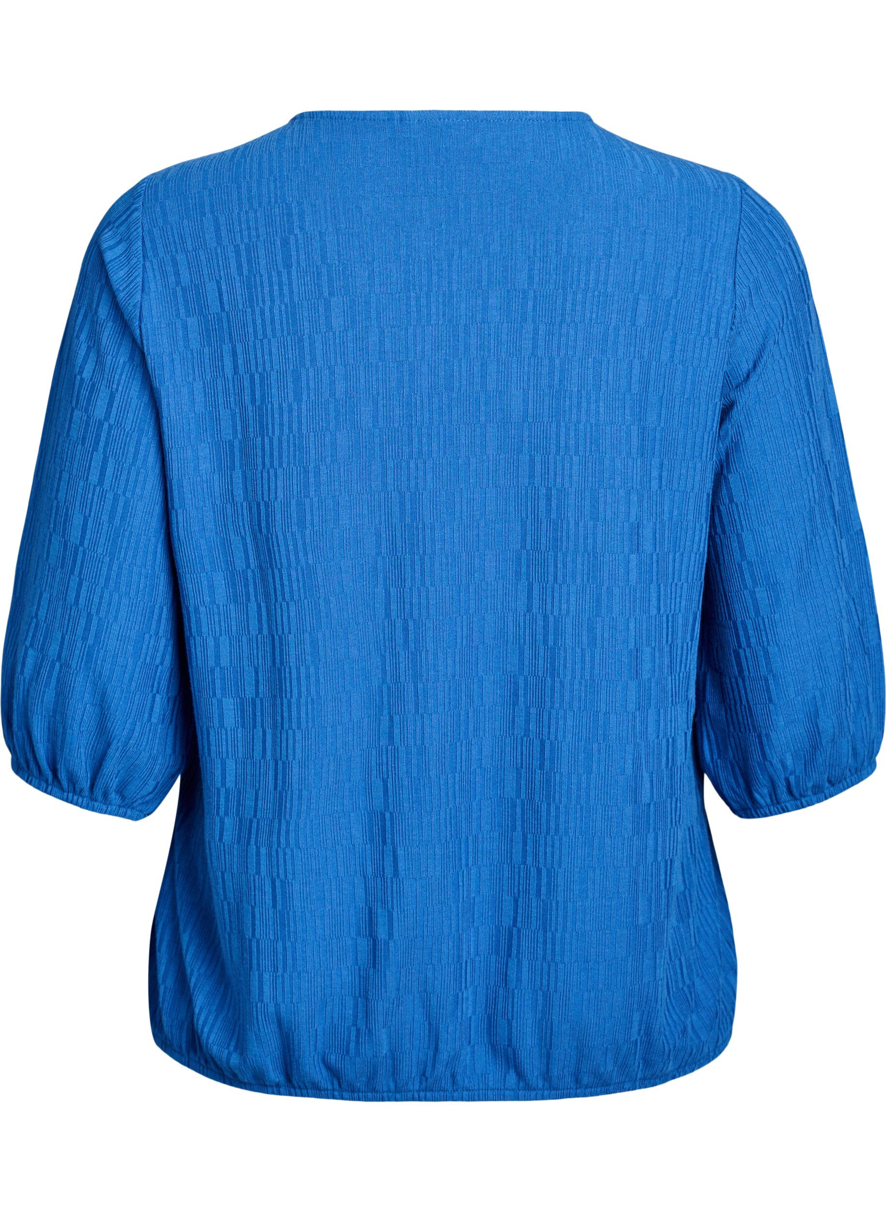 Zizzi Bluse mit Struktur und 3/4-&Auml;rmeln, Blau, Packshot image number 1