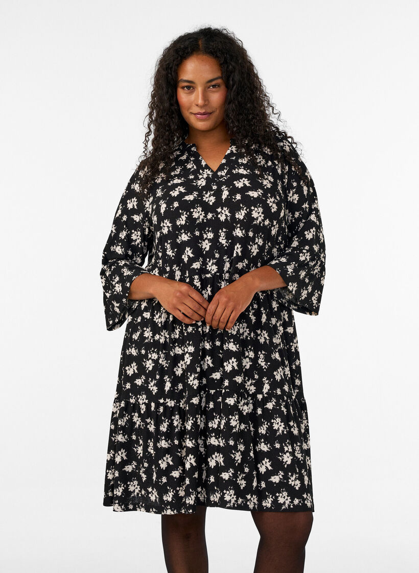 Kurzes A-Linien-Kleid aus Jersey mit Allover-Print, Schwarz, Model image number 0