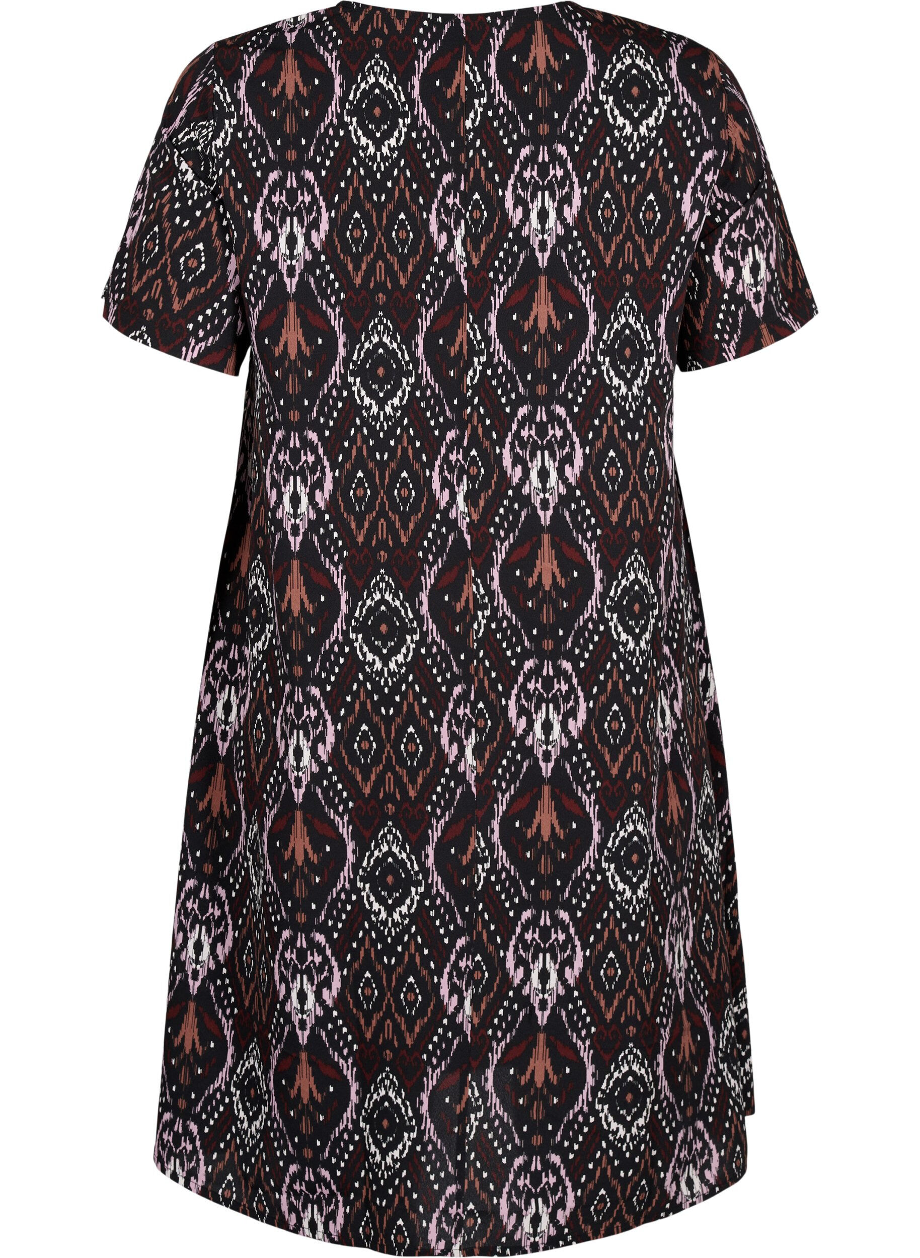 Zizzi FLASH &ndash; Kleid mit V-Ausschnitt und Aufdruck, Black Rose Ethnic, Packshot image number 1
