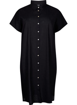 Langes Hemd aus Baumwollmischung mit Leinen, Black, Packshot image number 0