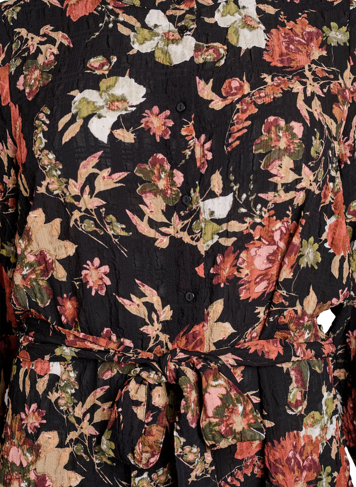 Midikleid mit gebl&uuml;mtem Print und abnehmbarem Bindeg&uuml;rtel, Schwarz, Packshot image number 2