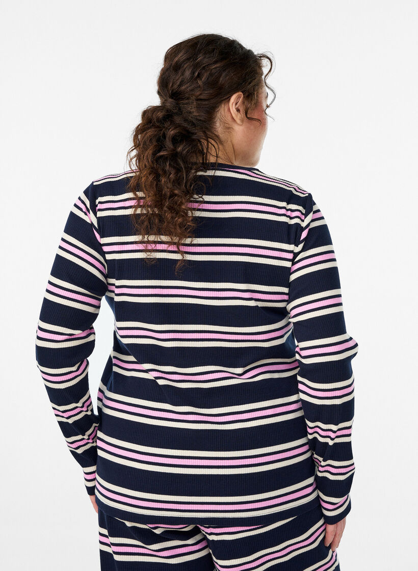 Lang&auml;rmeliges Nachtoberteil aus geripptem Jersey mit Streifen, Blau, Model image number 2