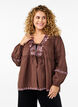 Bluse mit offener Vorderseite und aufwendigen Stickereien, Braun, Model image number 0