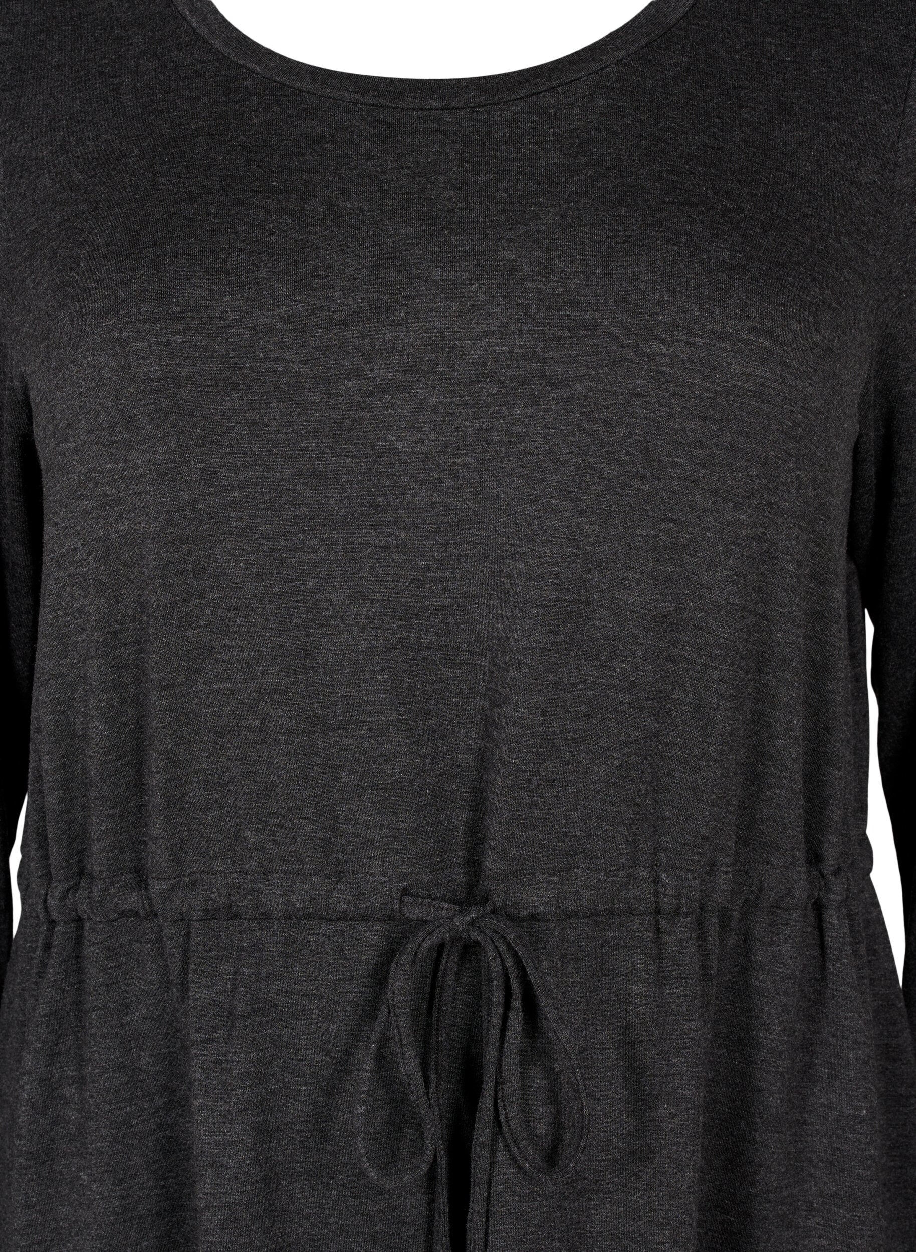 Zizzi Knielanges Jerseykleid mit B&auml;ndern zum Binden, Dark Grey Melange, Packshot image number 2