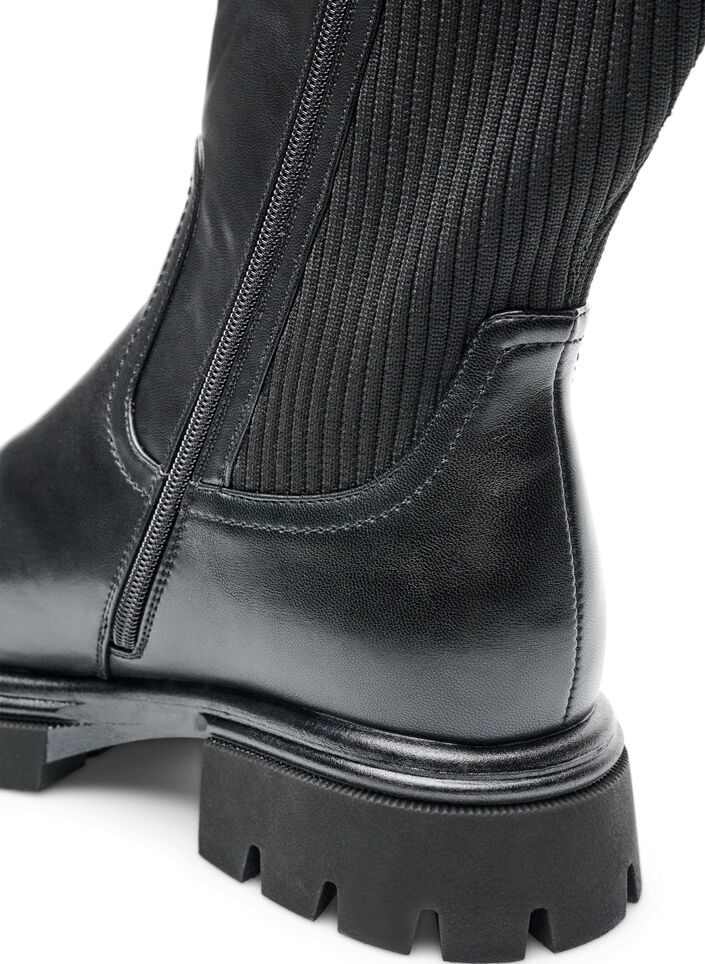 Hoher Stiefel mit Rei&szlig;verschluss und elastischen Eins&auml;tzen, Schwarz, Packshot image number 5