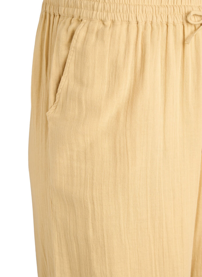 Hoch taillierte Hose aus Baumwoll-Musselin mit weitem Bein, Gelb, Packshot image number 2