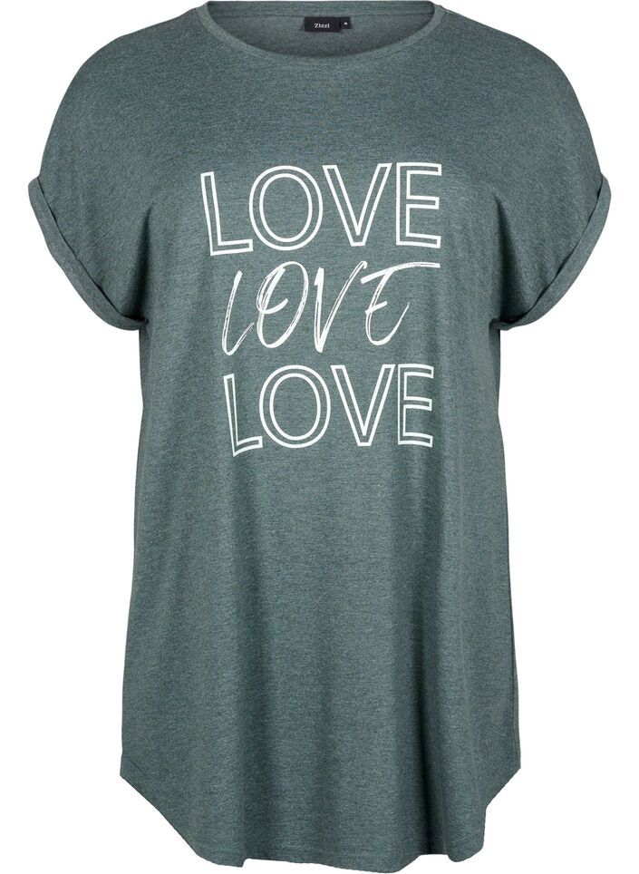 Kurz&auml;rmliges Nachthemd mit Textdruck, , Packshot image number 0