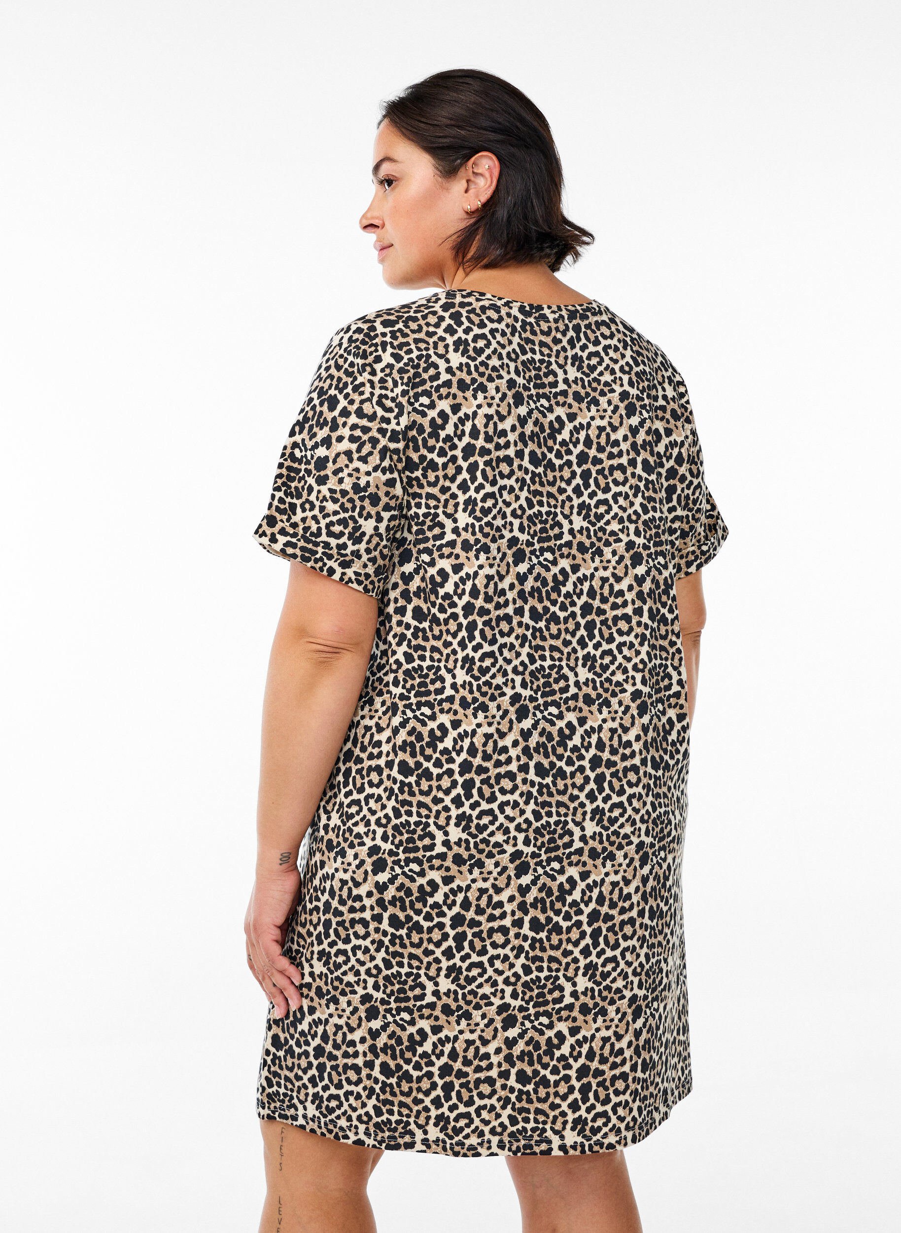 Zizzi Kurzes T-Shirt Kleid aus Baumwolljersey, Braun, Model image number 1