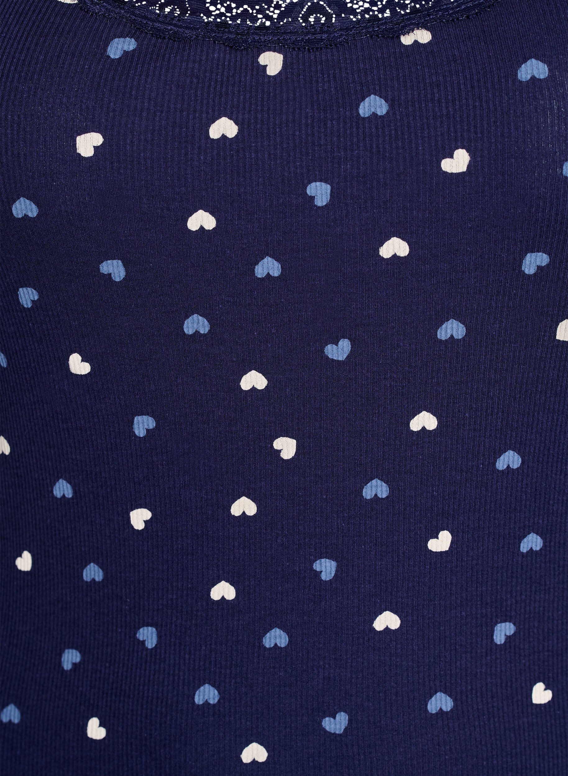 Zizzi Oberteil mit Aufdruck und Spitzenborte, Blau, Packshot image number 2