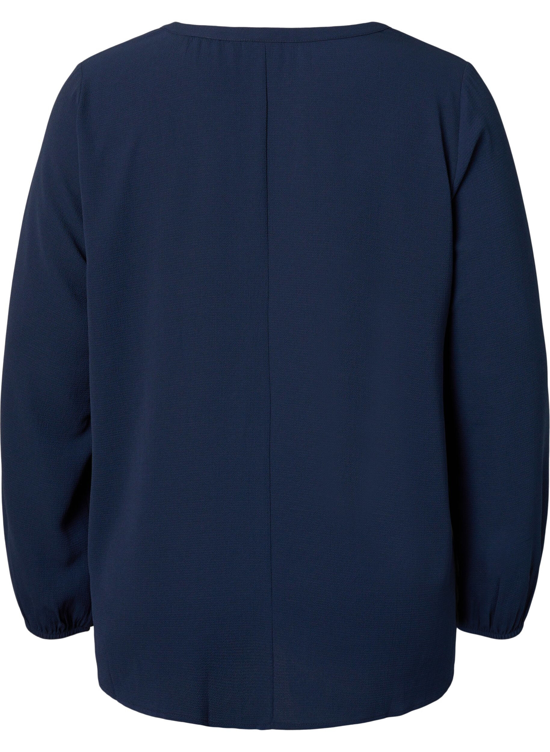 Zizzi Unifarbene Bluse mit V-Ausschnitt, Navy Blazer, Packshot image number 1