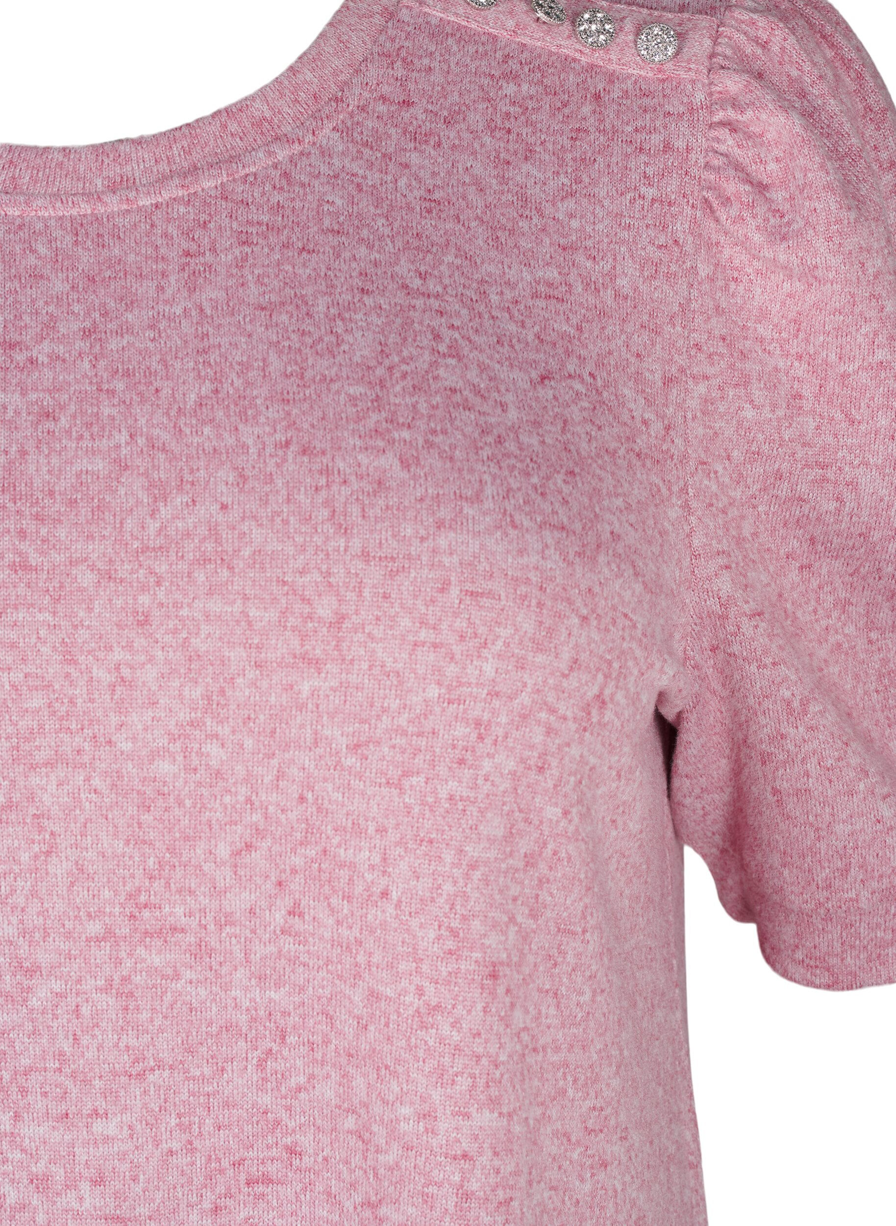 Zizzi Bluse mit Knopfdetail und kurzen Puff&auml;rmeln, Rot, Packshot image number 2