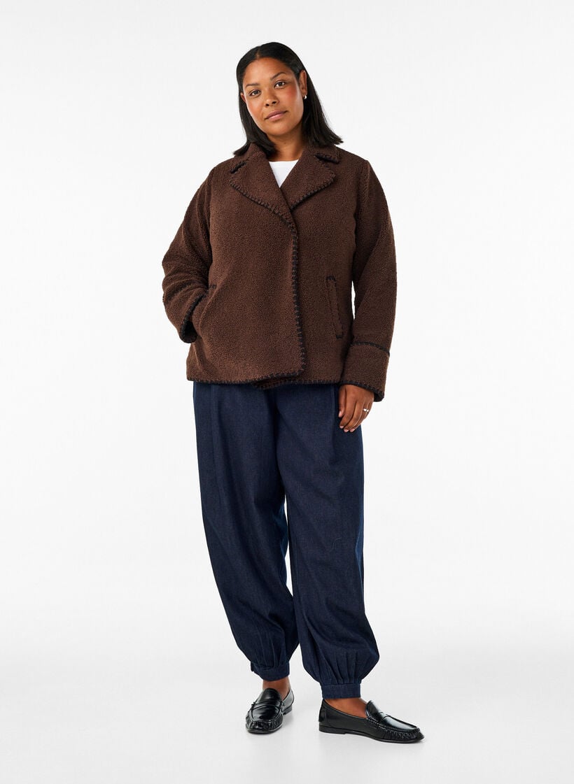 Teddyjacke mit Kontrastdetails, Braun, Model image number 1