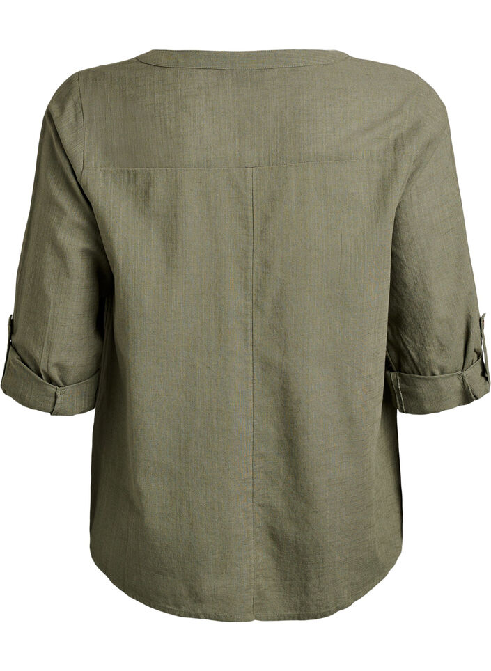 Hemdbluse aus Baumwolle mit V-Ausschnitt, Gr&uuml;n, Packshot image number 1