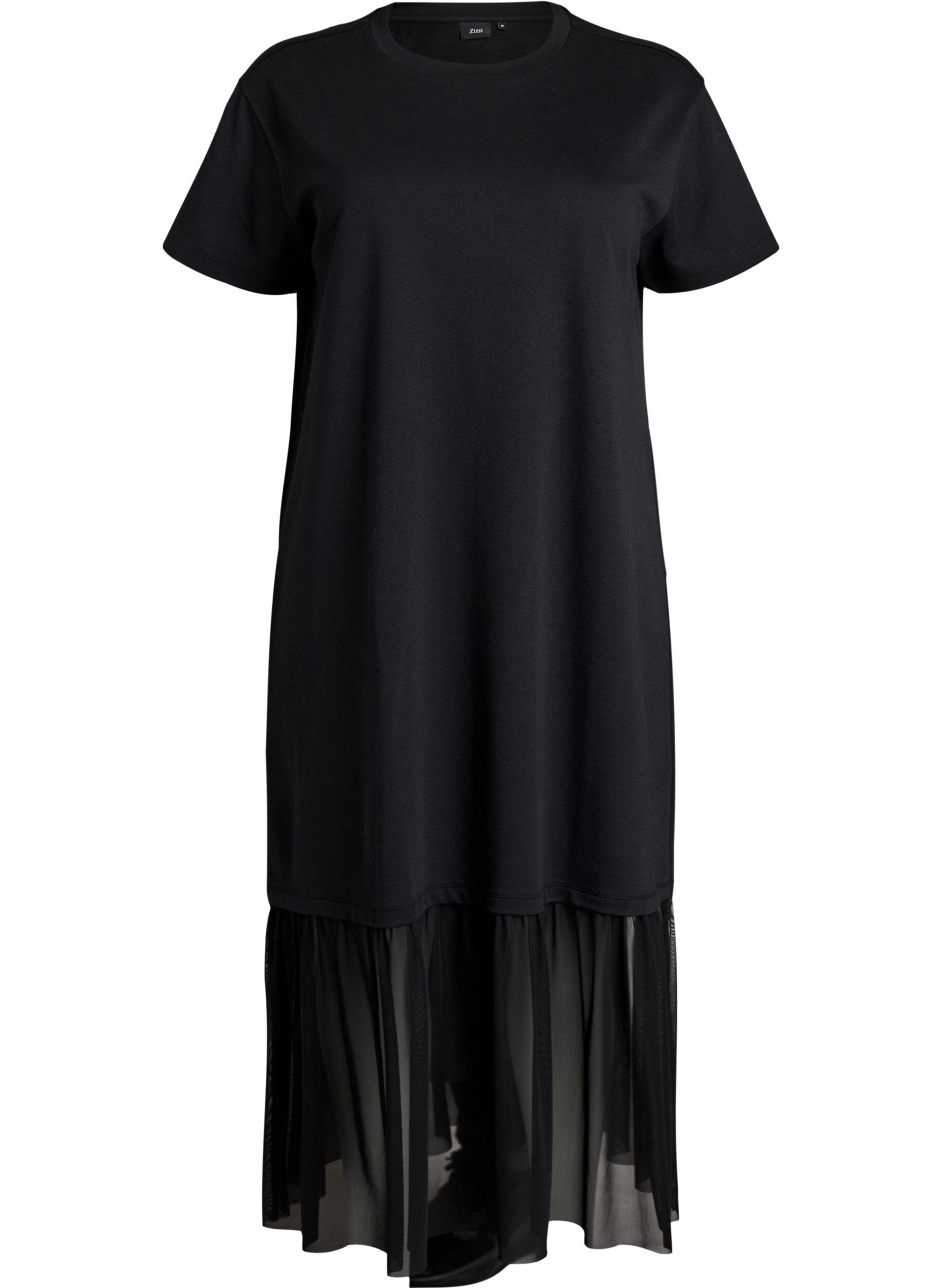 ZizziT-Shirt-Kleid mit transparentem Mesh-Saum, Schwarz, Packshot image number 0
