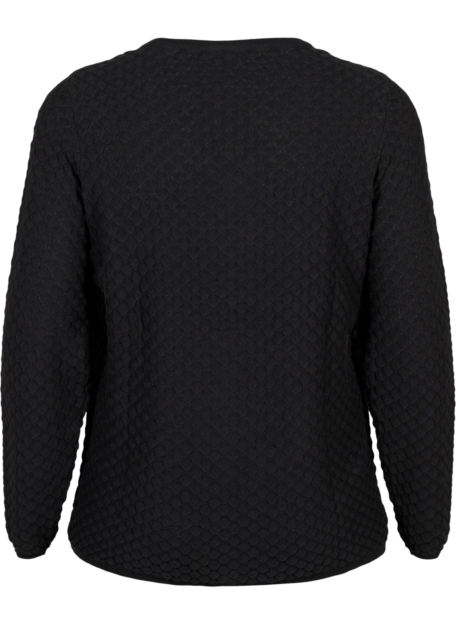 Zizzi Pullover mit Strukturmuster aus Bio-Baumwolle	, Black, Packshot image number 1