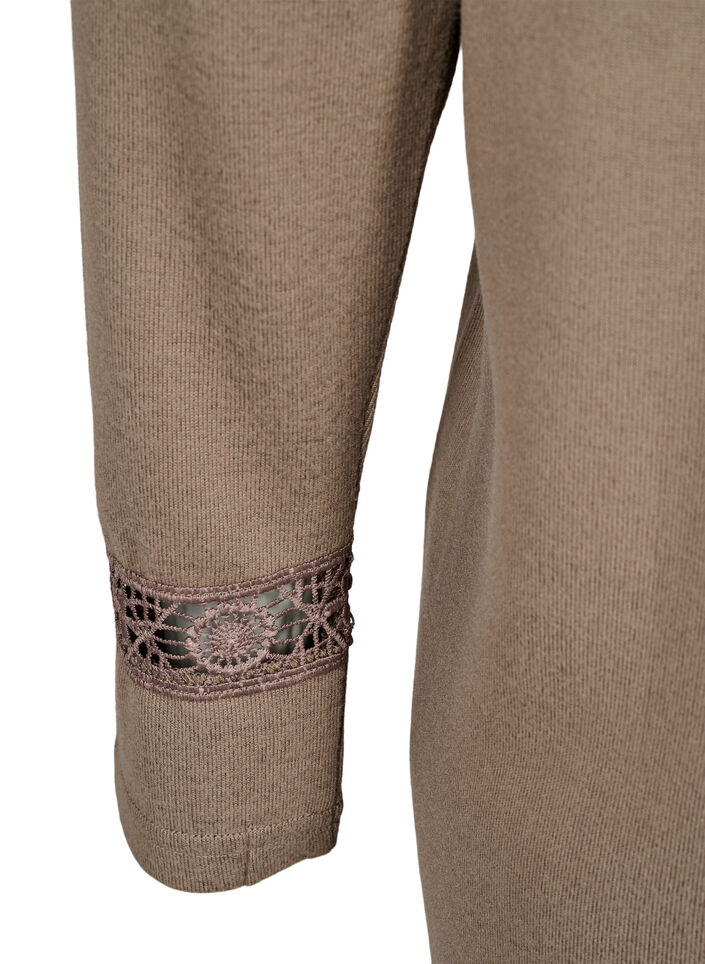 Bluse mit Stickereidetails und langen Ärmeln, Braun, Packshot image number 3