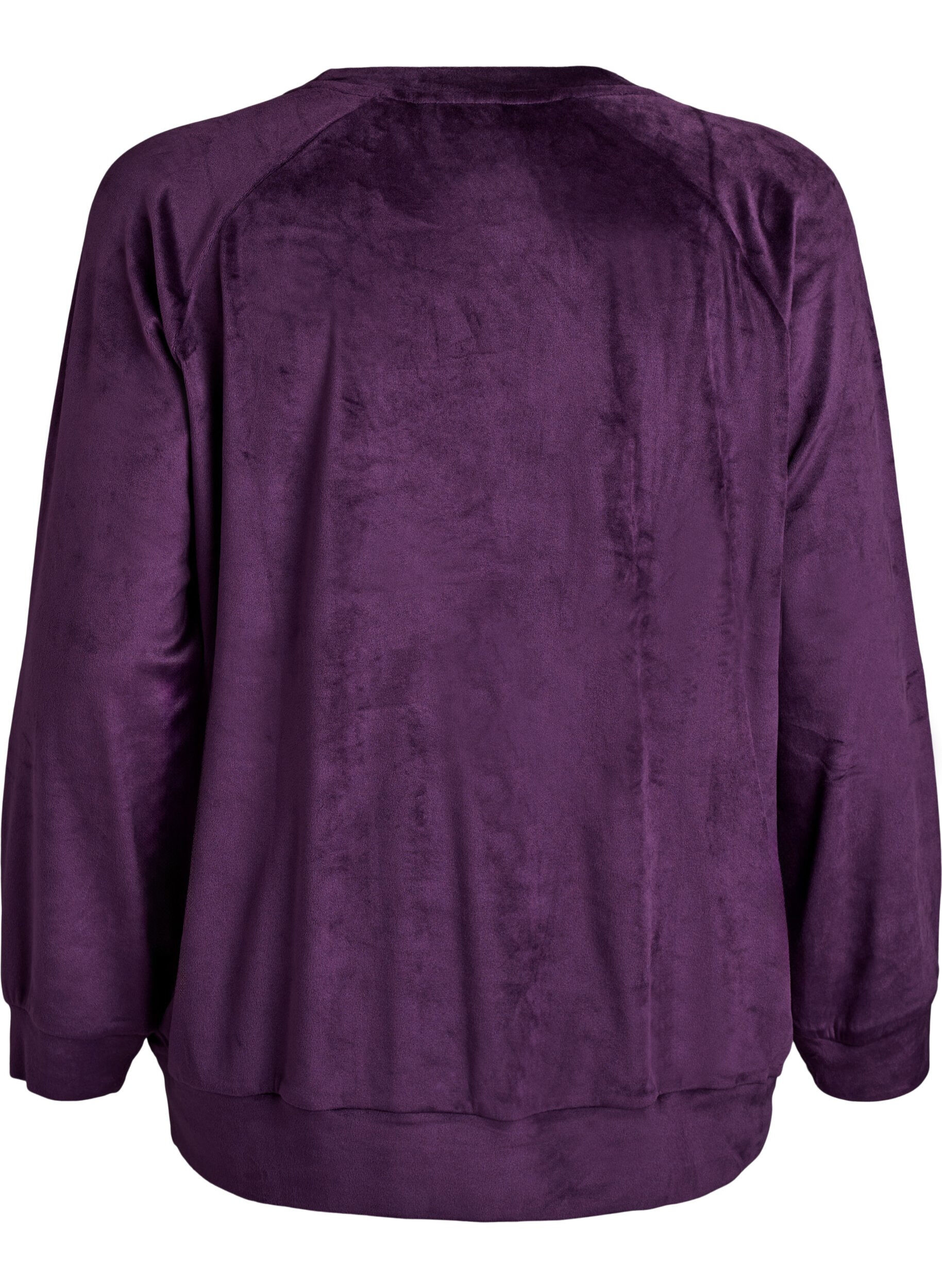 Zizzi Bluse aus Velours mit Raglan&auml;rmeln, Lila, Packshot image number 1