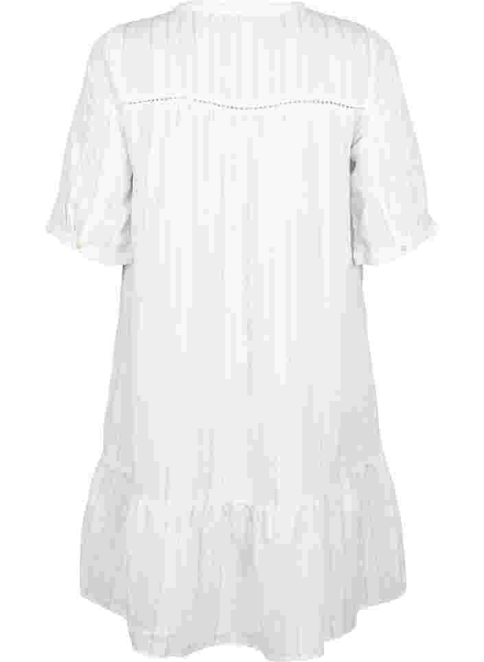 Gestreiftes Viskose Kleid mit Spitzenbändern, Bright White, Packshot image number 1