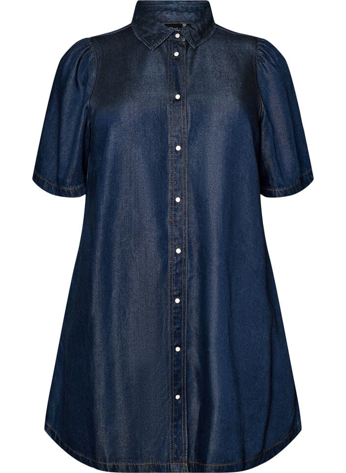 Jeanskleid aus Lyocell mit Kn&ouml;pfen und kurzen &Auml;rmeln, Blau, Packshot image number 0