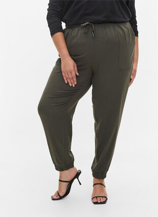 Hosen mit Taschen und elastischem Bündchen, Dark Olive, Model image number 2