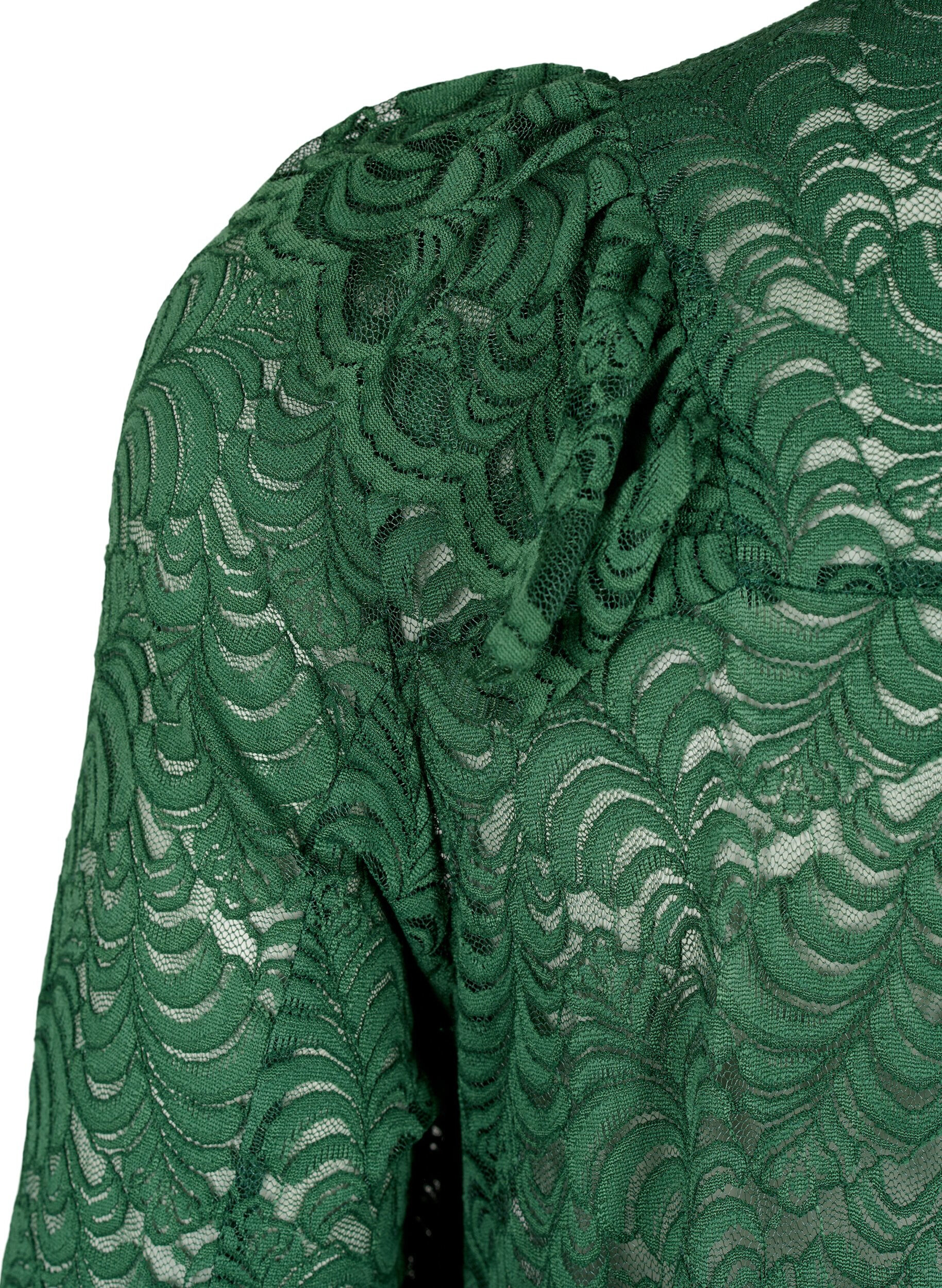 Zizzi Hemdblusenkleid aus Spitze mit R&uuml;schen, Hunter Green, Packshot image number 3