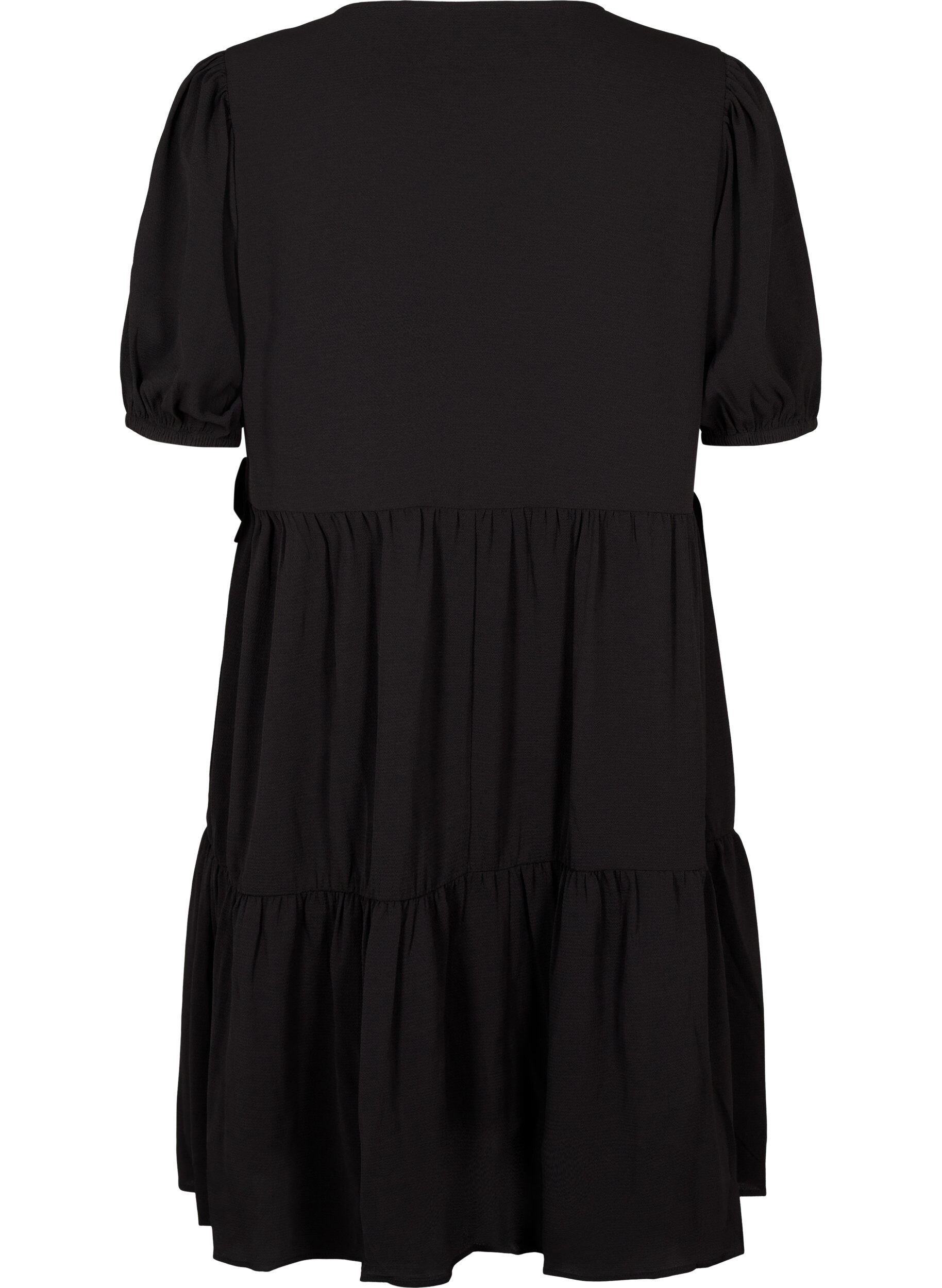 Zizzi Wickelkleid mit kurzen &Auml;rmeln, Black, Packshot image number 1