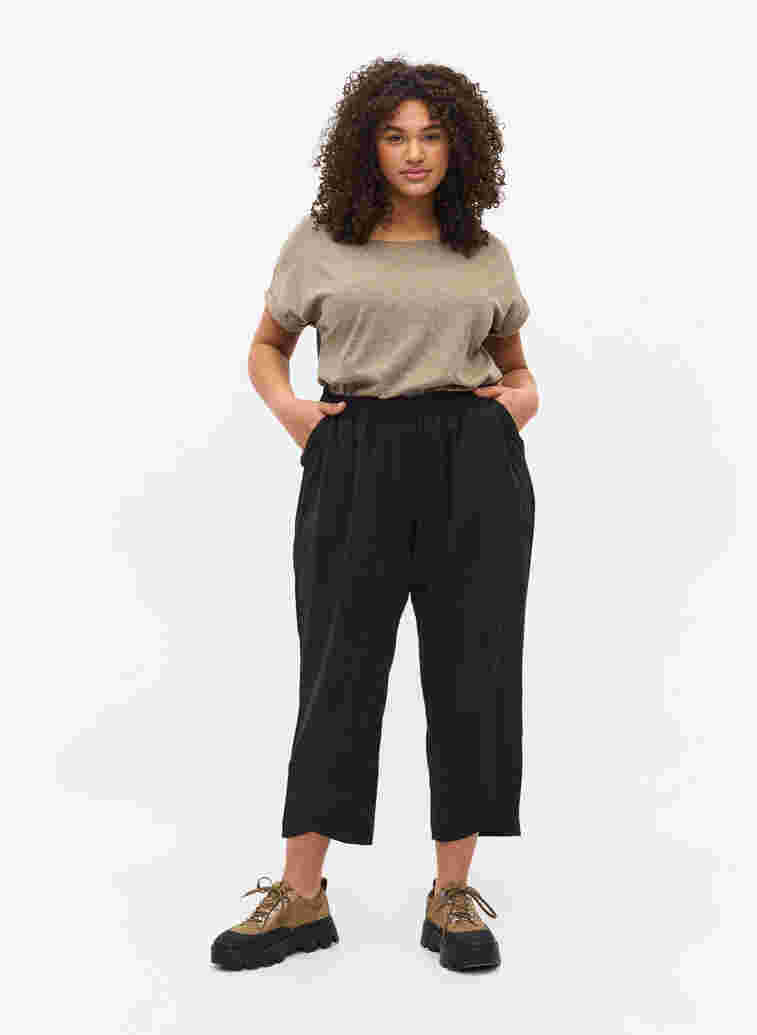 Cropped Hose aus Baumwolle, Black, Model image number 3
