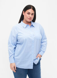 Gestreiftes Hemd aus Baumwollmischung, Blue w. White Stripe, Model