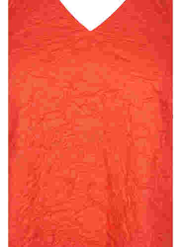 Strukturiertes Kleid mit kurzen Puffärmeln, Mandarin Red, Packshot image number 2