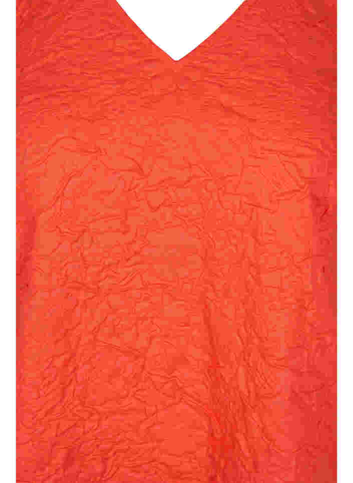 Strukturiertes Kleid mit kurzen Puffärmeln, Mandarin Red, Packshot image number 2