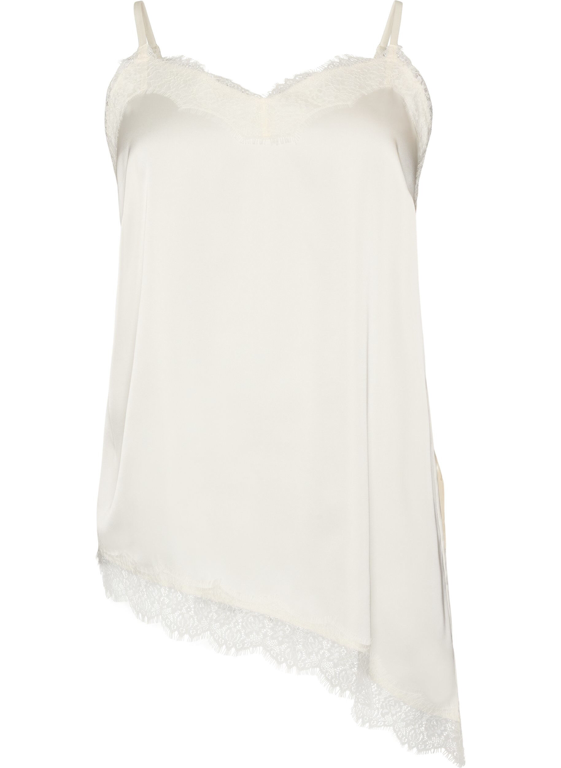 ZizziTr&auml;gertop mit Spitze und asymmetrischem Saum, Vanille, Packshot image number 0