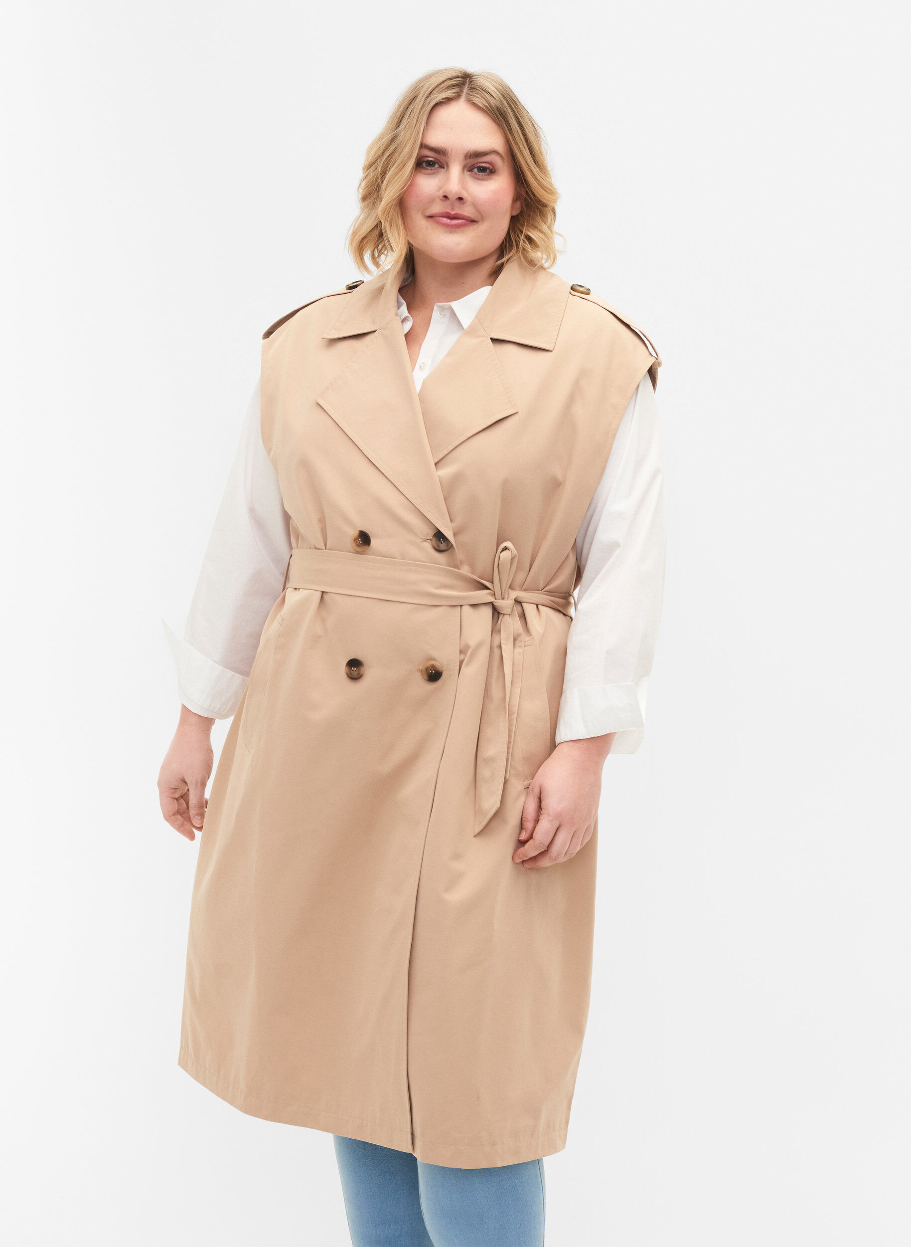 Zizzi Lange Weste mit G&uuml;rtel, Nomad, Model image number 0