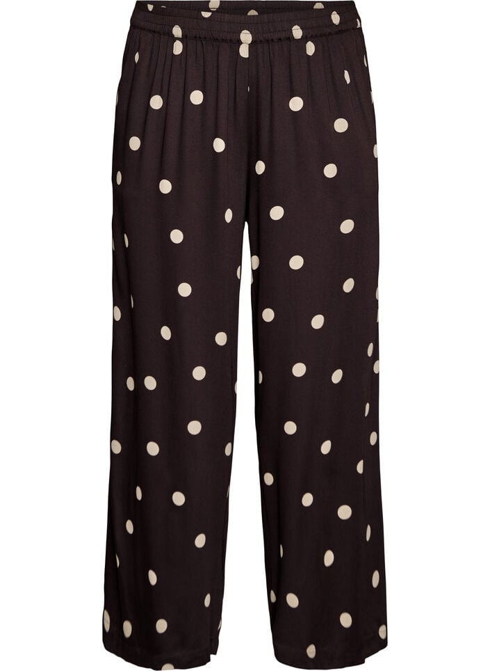 Hose aus Viskose mit Polka Dots und weitem Bein, Braun, Packshot