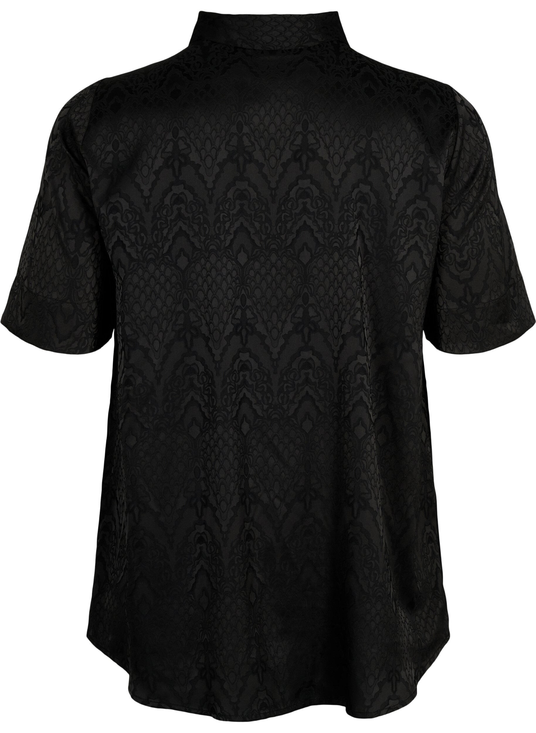 Zizzi Long-Shirt mit Strukturmuster, Black, Packshot image number 1