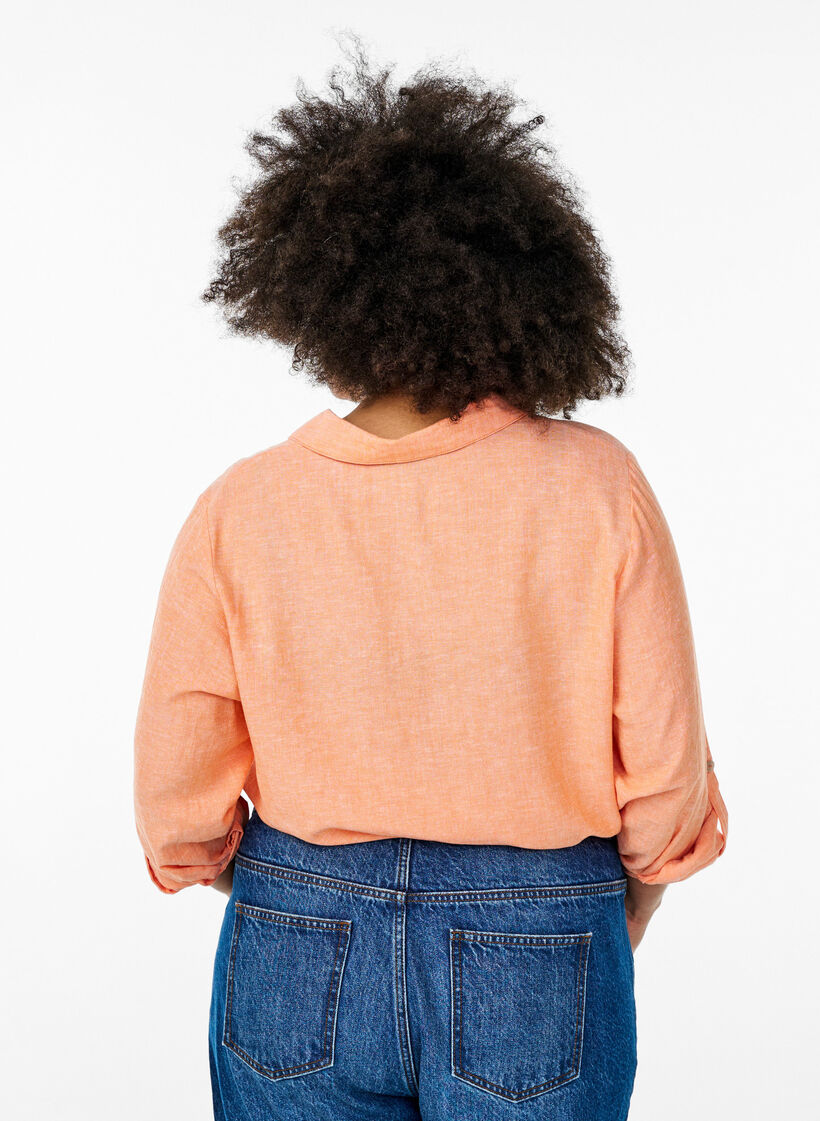 Bluse aus Leinen und Viskose mit 3/4-&Auml;rmeln, Orange, Model image number 2