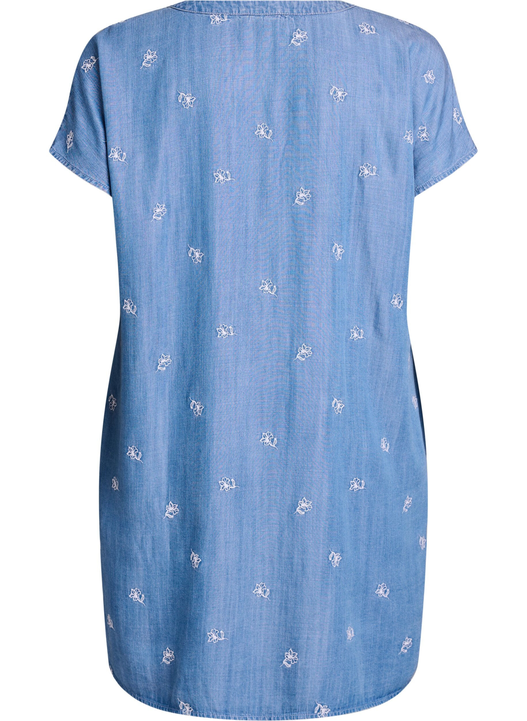 ZizziKleid aus Lyocell mit Denim-Look und bestickten Blumen, Blau, Packshot image number 1