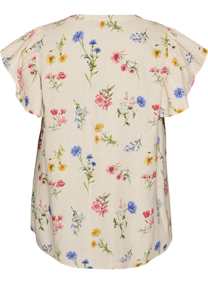 Bluse aus Viskose und Leinen mit R&uuml;schen&auml;rmeln, Beige, Packshot image number 1