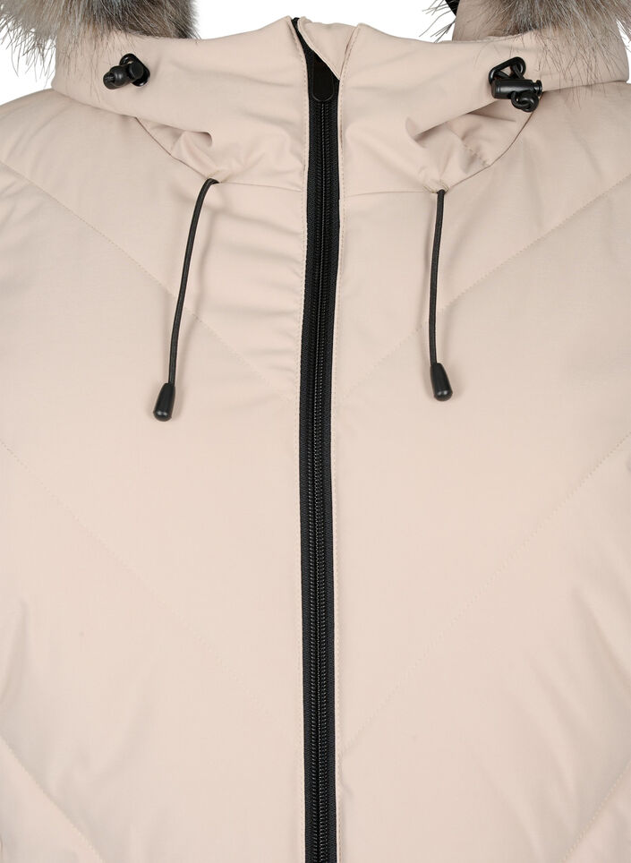 Langer Wintermantel mit Hakenverschl&uuml;ssen und Kunstfellkragen, Beige, Packshot image number 2