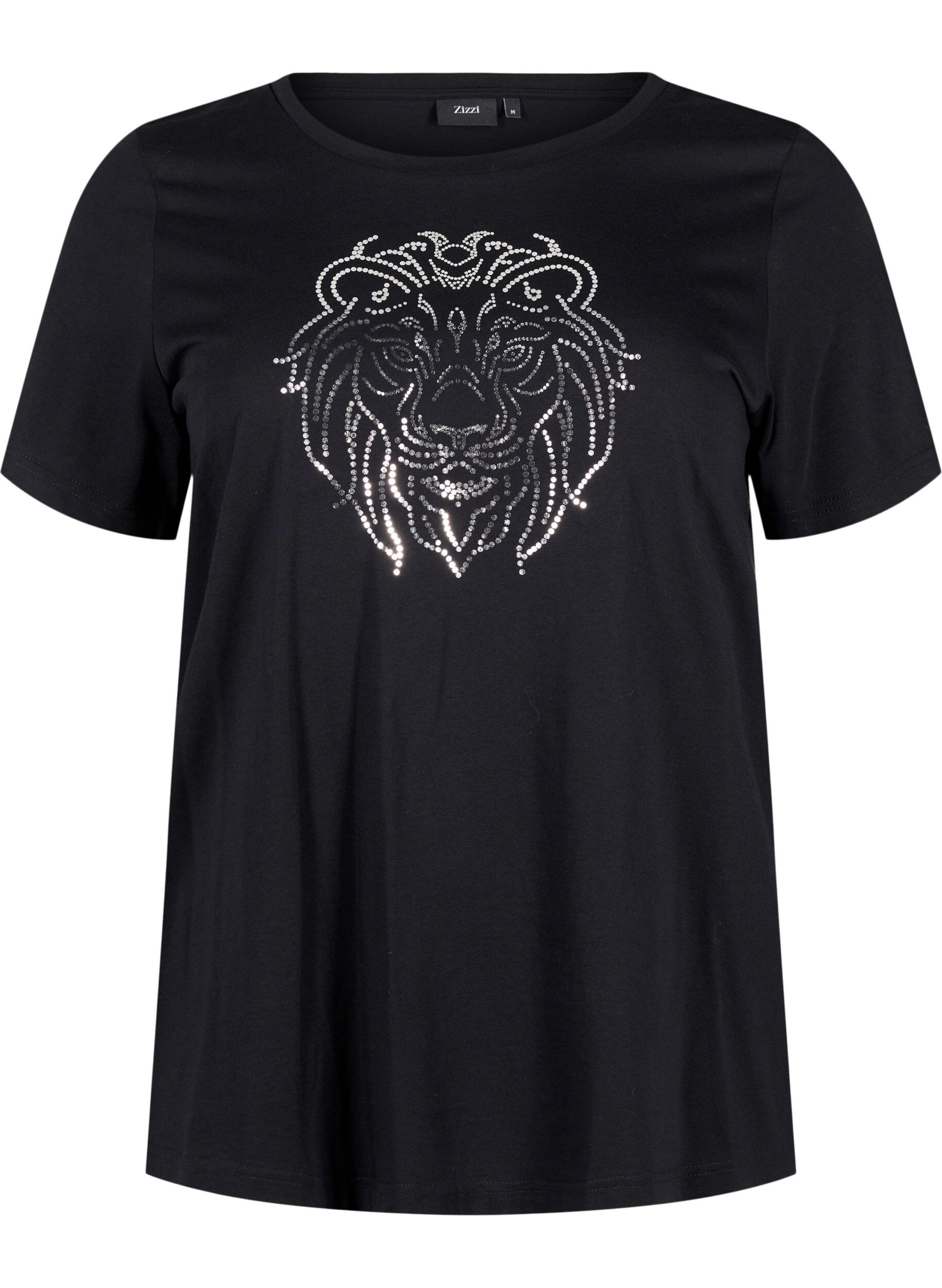Zizzi Baumwoll-T-Shirt mit Druck, Black w. Silverlion, Packshot image number 0
