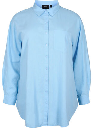 Langes Hemd aus Leinen-Viskose-Mischung, Chambray Blue, Packshot image number 0