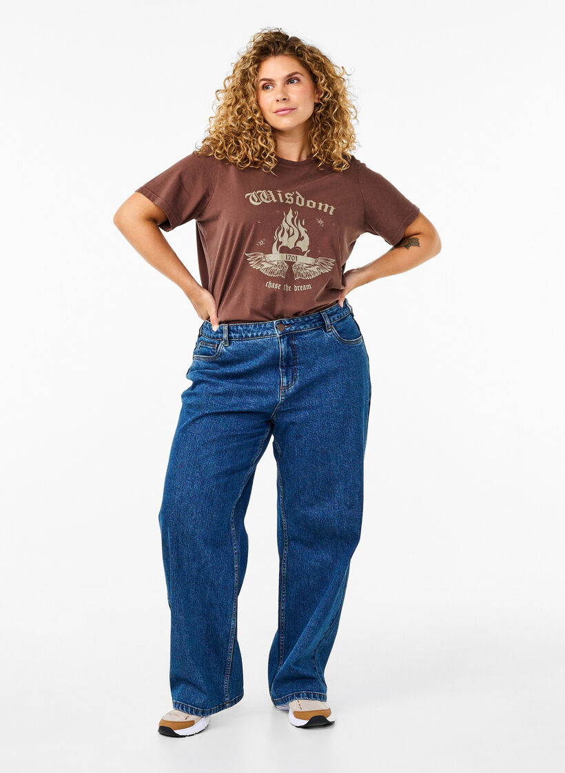 Bedrucktes T-Shirt aus Bio-Baumwolle, Braun, Model image number 1