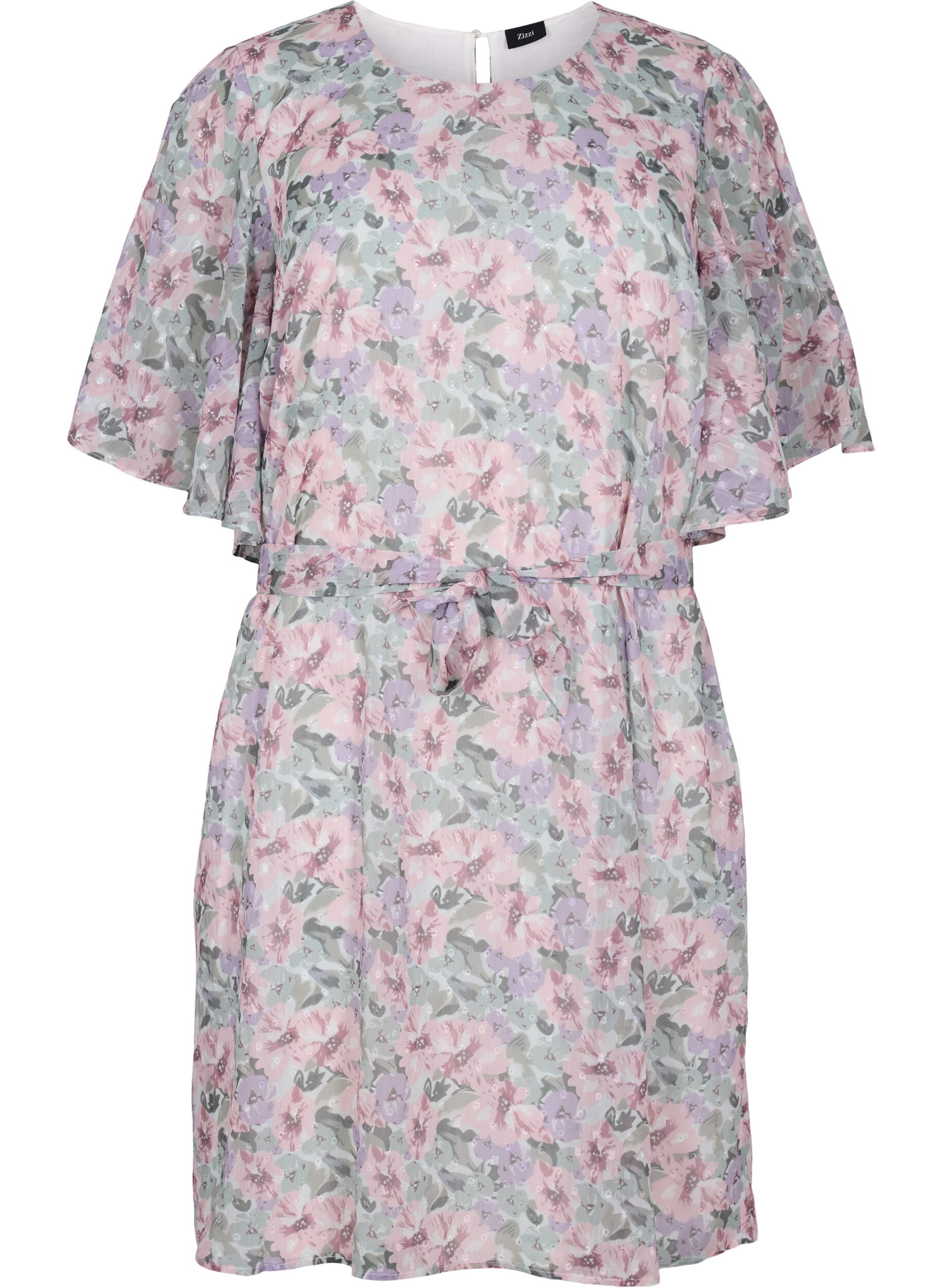 ZizziGebl&uuml;mtes Kleid mit Bindeband, Flower AOP, Packshot image number 0
