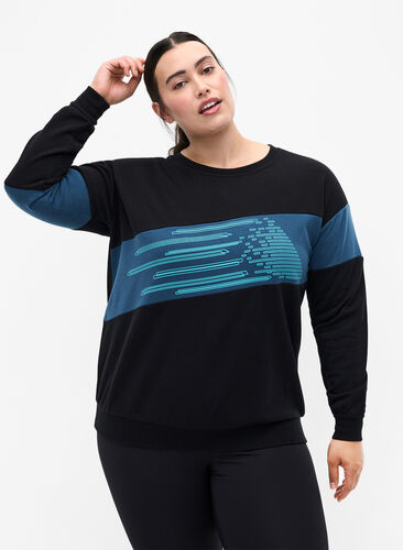 Sweatshirt mit sportlichem Druck, Black Comb, Model image number 0