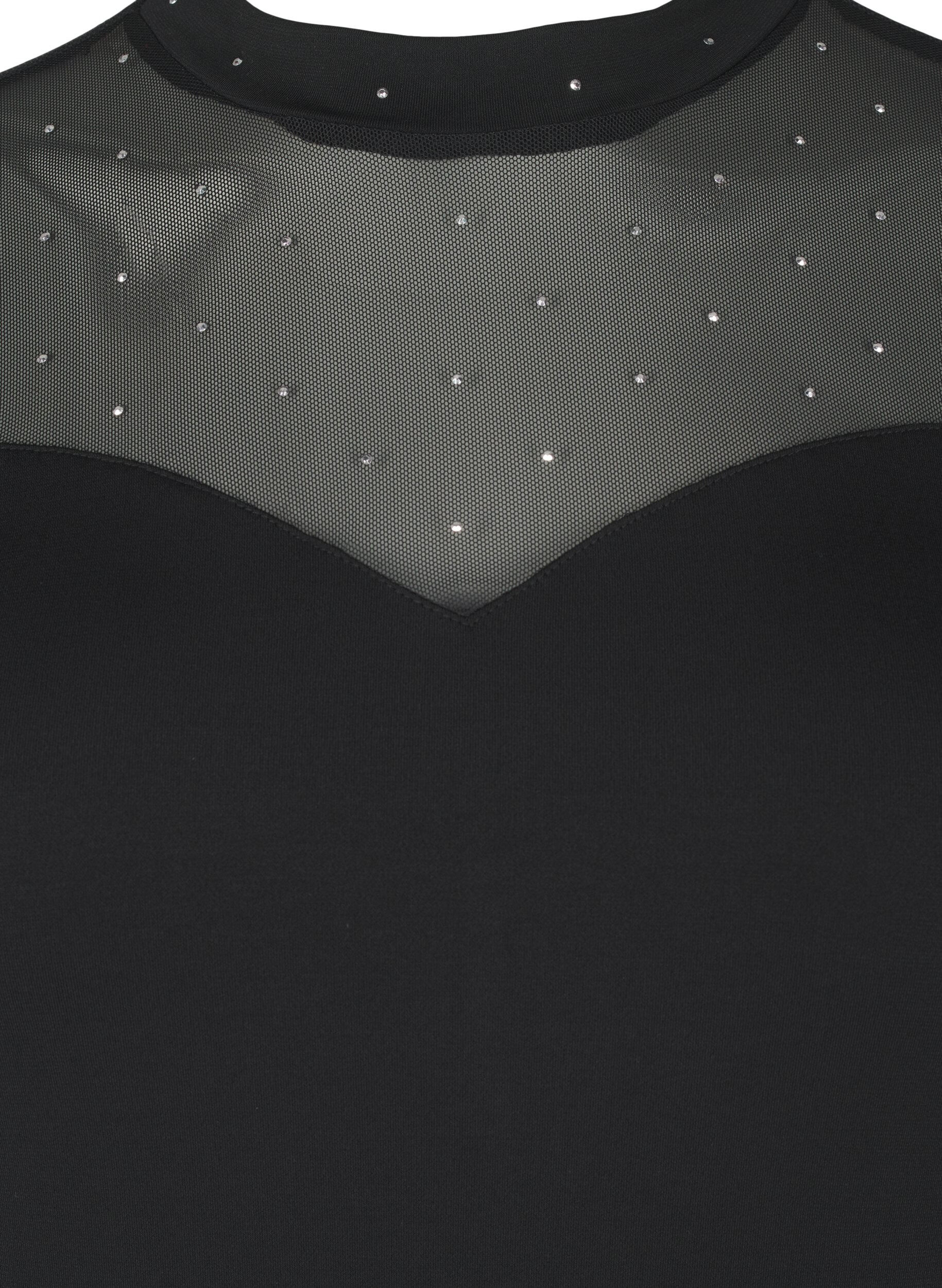 Zizzi Body mit Nieten und langen Mesh-&Auml;rmeln, Black, Packshot image number 2