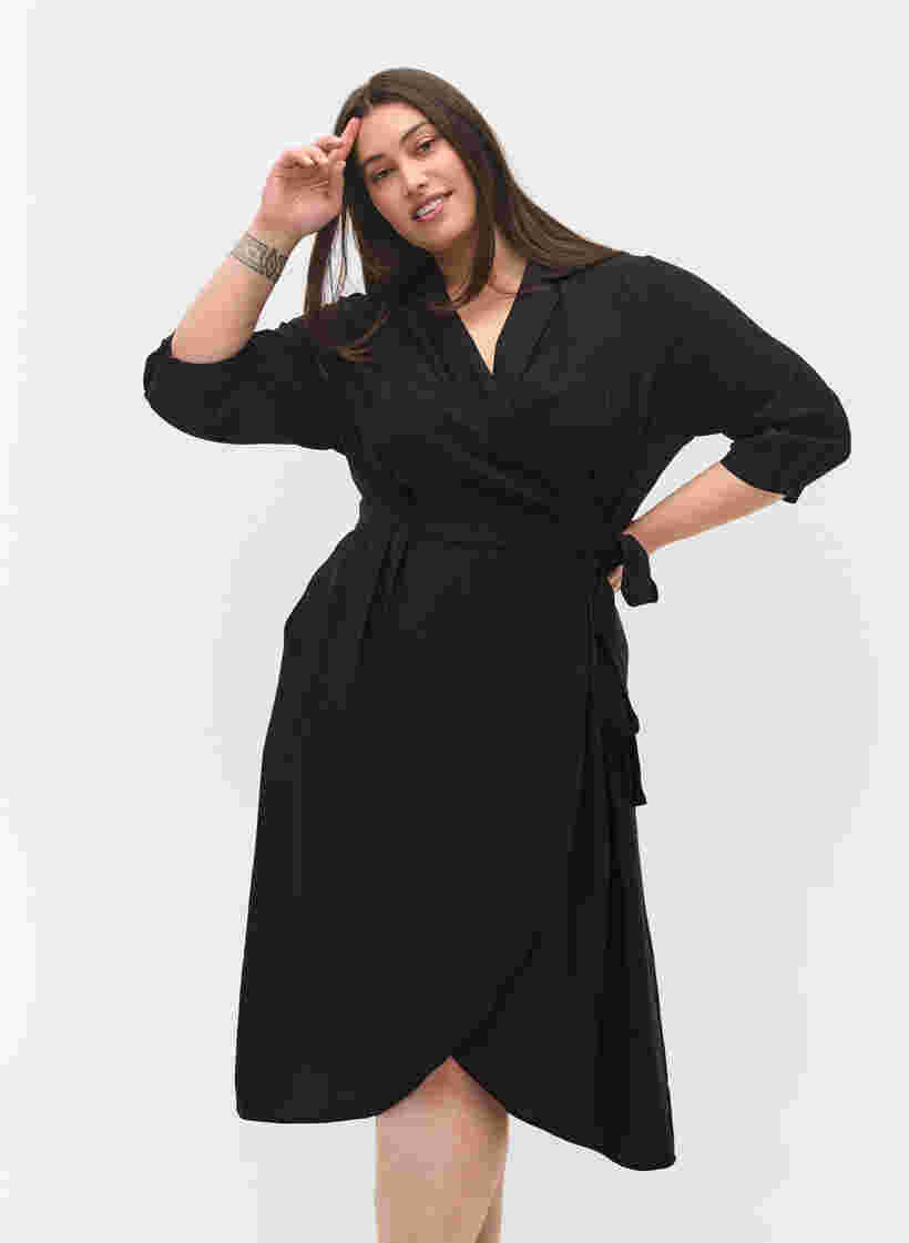 Wickelkleid aus Viskose mit 3/4 Ärmeln, Black, Model