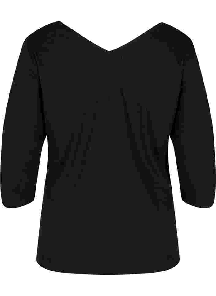 Bluse mit 3/4-Ärmeln und Spitzendetails, Black, Packshot image number 1
