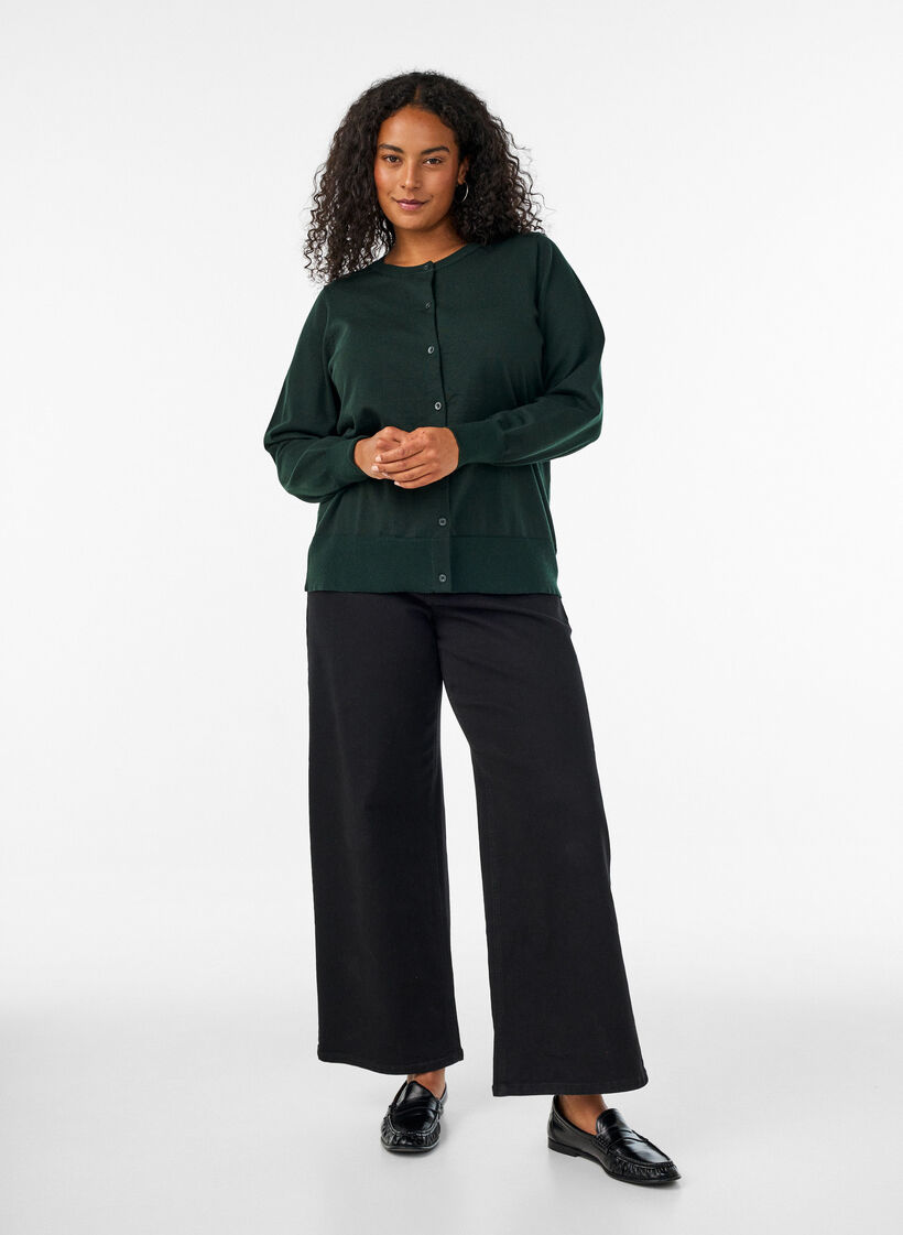 Cardigan aus Feinstrick mit Rundhalsausschnitt, Gr&uuml;n, Model image number 1