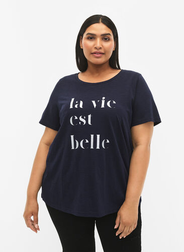 Baumwoll-T-Shirt mit Textaufdruck, Night Sky W. La, Model image number 0