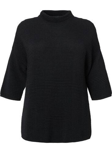 Strukturierter Pullover mit hohem Halsausschnitt, Black, Packshot image number 0