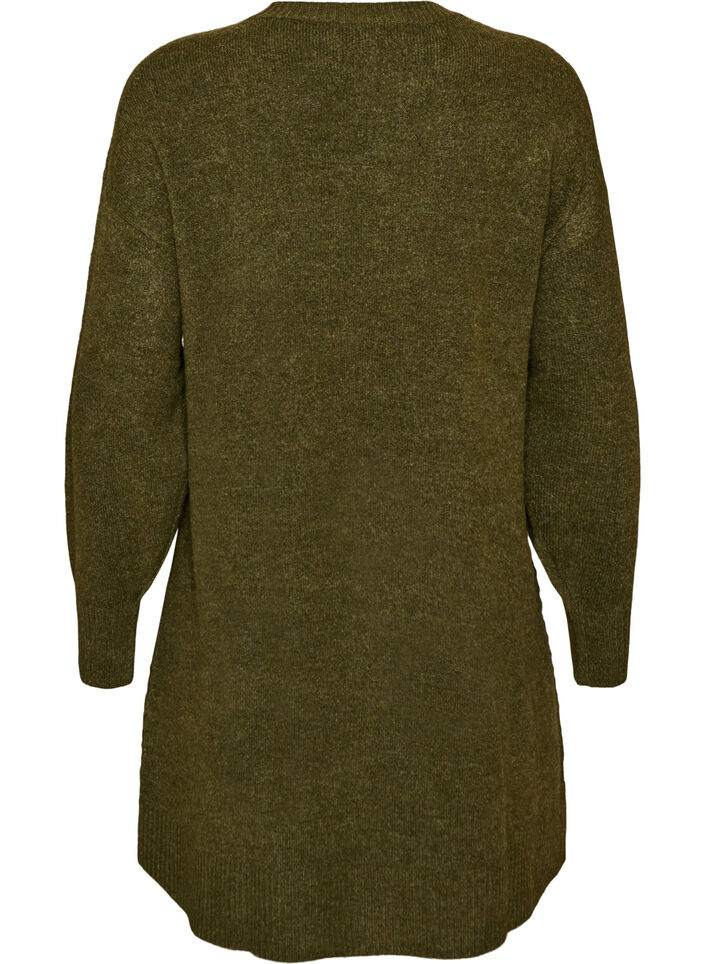 Kurzes Strickkleid mit V-f&ouml;rmigem Strukturmuster, Gr&uuml;n, Packshot image number 1